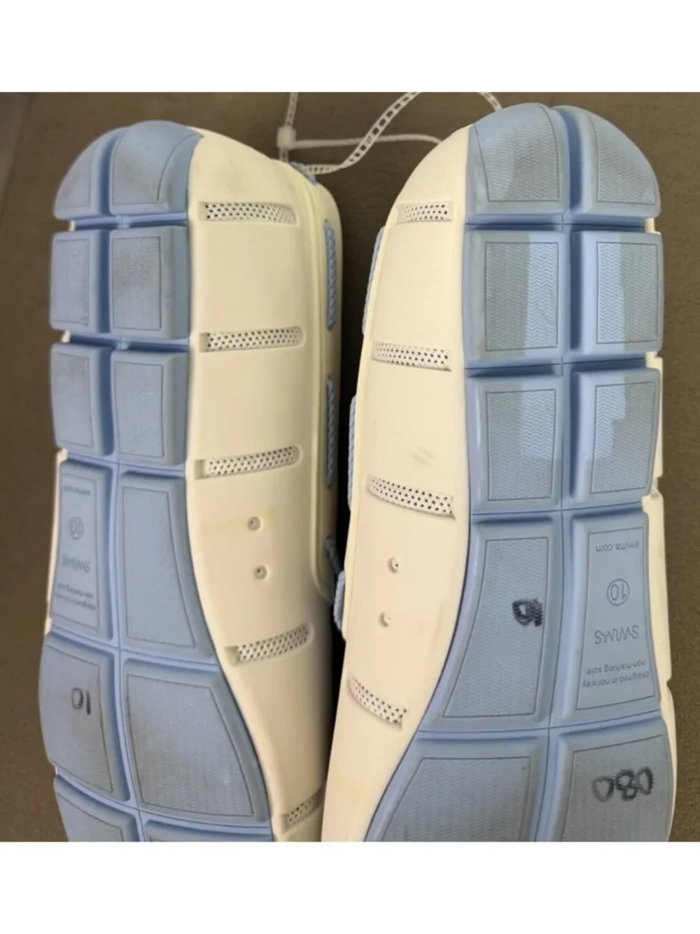 Swims Men's White Mesh Boat Shoes with Light Blue Laces and Orange Insoles